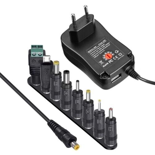 Universal 30W US/UK/AU/EU Power Adapter DC 3V 4.5V 5V 6V 7.5V 9V 12V DC Charger Converter+5V 2.1A USB Port With 8Pcs jack