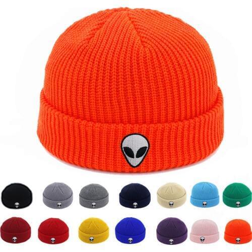 Knitted Beanie Skullcap Brimless Cap Men Women Winter Brim Hats Alien Warm Short Melon Docker Knit Retro Cuff Ladies Soft Beanie