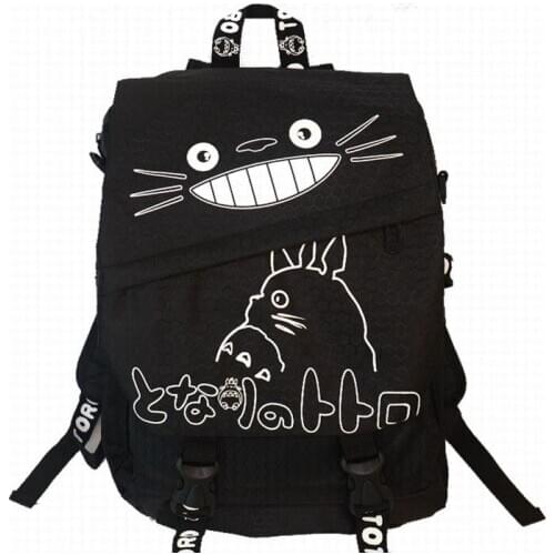 Japan Anime Miyazaki Hayao Totoro Mochila Cute Black Canvas Cartoon Adult Backpack School Bag Gift