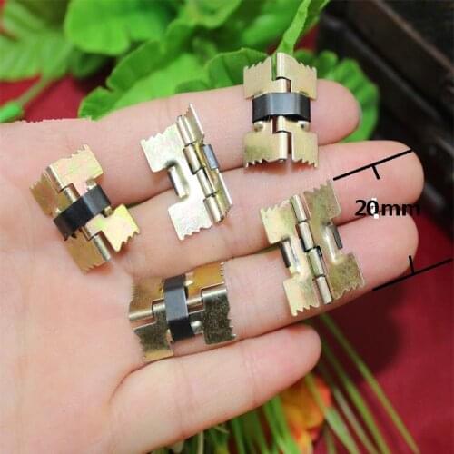Yellow Metal Cabinet Luggage Mini Hinge,Make Up Box Decoration Hinge with Springs,Antique Vintage Old Style,20*18mm,50Pcs