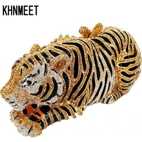 Animal Tiger Luxury Crystal Evening Bag Leopard Cocktail Party Purse Handbags Free Shipping Women Clutch bags Purse SC030