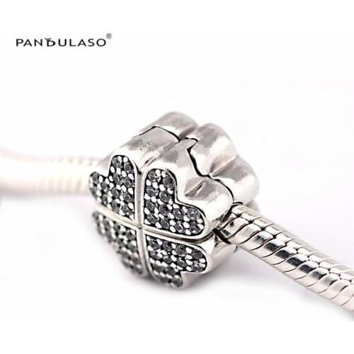 Woman 925 Silver Beads For Jewelry Making Sparking Clover Clip Charm Fits European Bracelets & Bangle Sterling Silver Jewelry