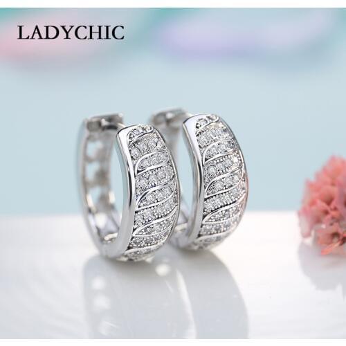 LADYCHIC Elegant Women Round Earrings Paved Tiny Zirconia Stones Luxury Ladies Circle Hoop Earring Wedding Jewelry LE1012