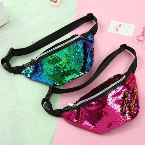 Sequins Waist Bags Women Belt Bags Fanny Packs Bum Bag Phone Zipper Waist Pouch 2019 New