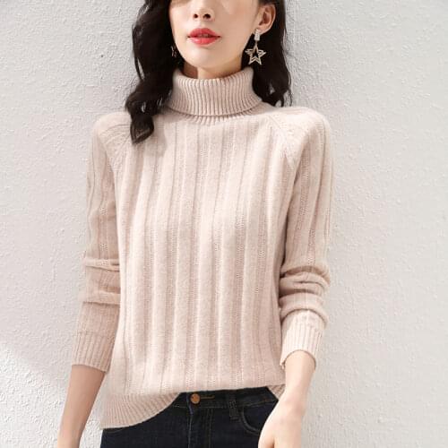 Womens pullover winter 2021 new 100% wool sweater casual high-neck knitted sweater plus size solid color cashmere top