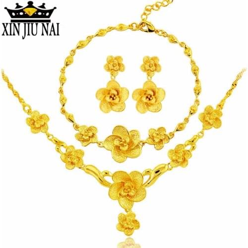 New arrival luxury personality retro classic flowers womens wedding celebration bracelet necklace earrings jewelry set wedding