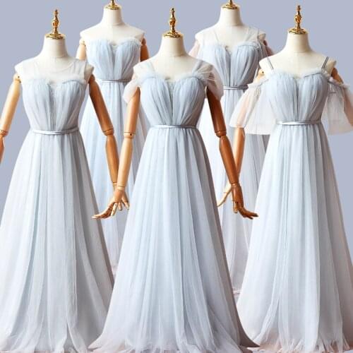 6 Styles Muyoms New Fashion A-line Patchwork Appliques Floor-length Strapless Long Mesh New Gray Women Summer Party Dress