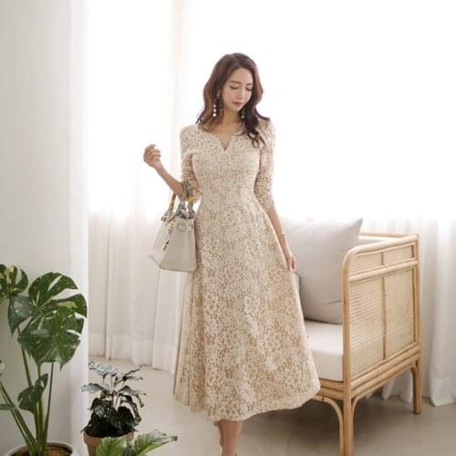 Fashion women new arrival comfortable sexy lace formal dress vintage party solid elegant temperamental v-neck a-line dress