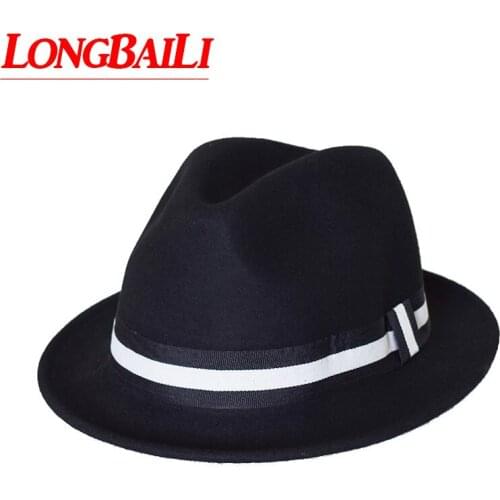 Winter Black Mens Wool Fedora Hats Chapeu Masculino Panama Felt Jazz Trilby Hats Free Shipping ELDW002