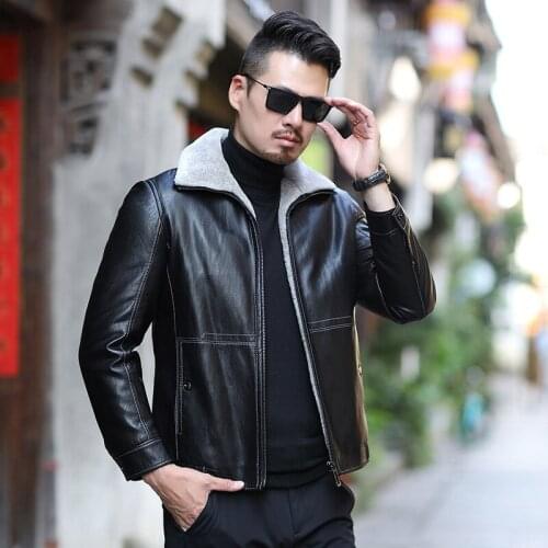 Winter down jacket, short leather, sheep shearing down, fur fur, mens middle-aged and young