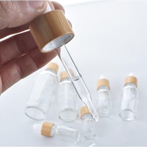 10pcs 10ml 15ml 30ml bamboo cap Glass Dropper Bottle Aromatherapy Liquid serum/essential basic massage oil Pipette Refillable