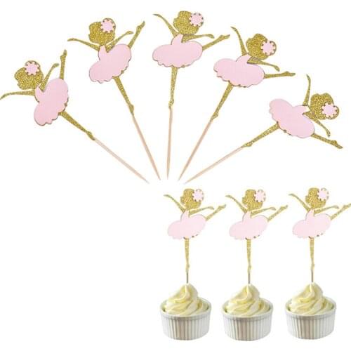 10PCS Gold Glitter Dancing Girl Ballerina Cupcake Toppers for Wedding Shower Party Bridal Birthday Party Decorations Cake Picks
