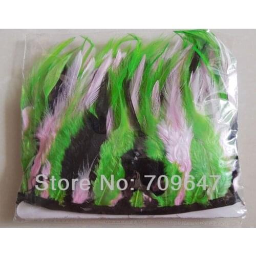 10Yards/Lot Height 4-6" (10-15cm) Black/pink/green mixed colour Rooster Hackle Feather Fringe,feather ribbon