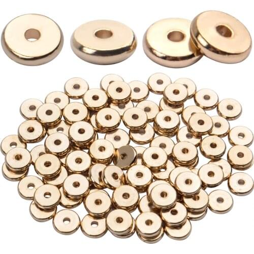 100pcs 8mm Flat Round Rondelle Spacer Beads Loose Disc Spacer Beads Metal Spacers for DIY Bracelet Jewelry Making Supplies, Gold