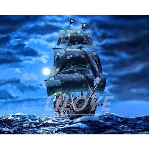 3D Diamond Embroidery Full Square Black Pearl Sail Ship Pirates Sea Round Picture 5D Diy Diamond Painting Mosaic Decor DF151