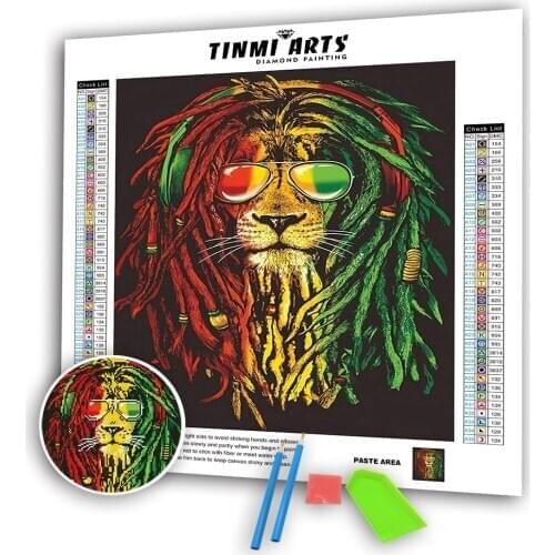 5D DIY Diamond Paintings Animal Full Drill AB Round Smoking Lion Dreadlocks Embroidery Kits Rhinestones Mosaic Decoration Home