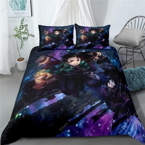 Devils Blade Anime Peripheral Duvet Cover Pillow Case Demon Slayer Kimetsu No Yaiba Tanjirou Kawaii Anime Bedding Home Textile