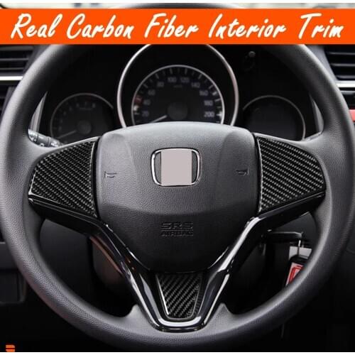 Car Carbon Fiber Steering Wheel Button Frame Cover Sticker Accessories Interior Mouldings For Honda Fit/Jazz GK5 GEN 2014-2018