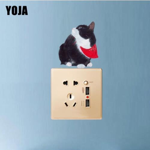 YOJA Black Cat With Red Scarf Switch Decal Cartoon Fashion WallPVC Wall Sticker 8SS0026