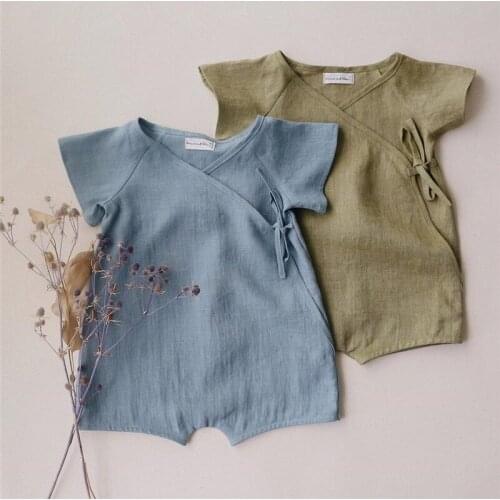 Short Sleeve Baby Boys Romper Summer Linen Cotton Infant Bodysuit Casual Newborn Girls Jumpsuit Toddler Boys Bodysuit Overalls
