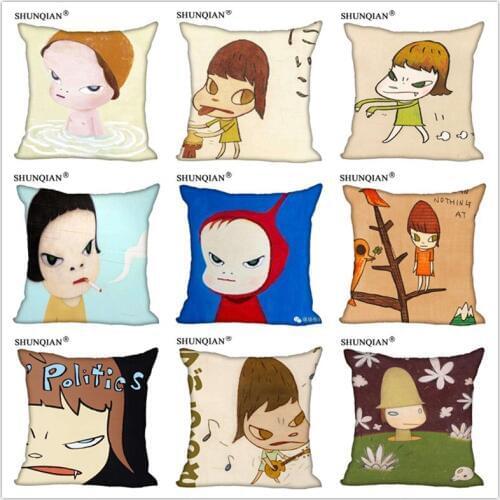 Customized Pillow Cover Yoshitomo Nara Decorative Pillowcase Square Zipper Pillow Cover 20X20cm 35X35cm 40x40cm