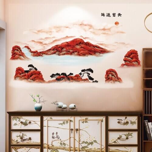 Chinese Style Ink Landscape Scenery Wall Stickers Home Office Decor Study Living Room Sofa Backdrop Wall Decals Room Decoration