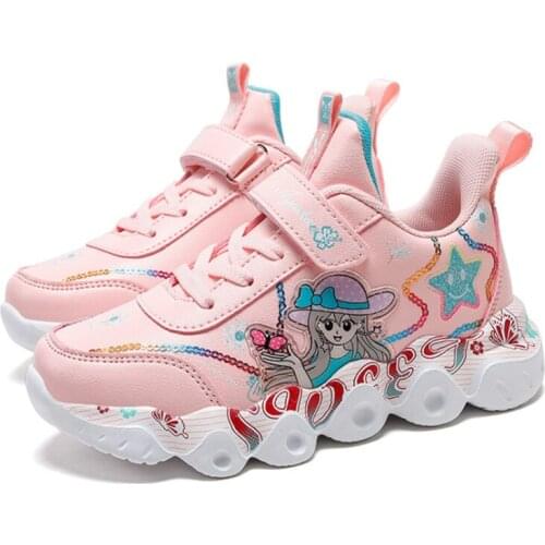 2021 New Autumn Kids Shoes Girls Fashion Leather Cartoon Sneakers Children Breathable Casual Shoes Temperament Baby