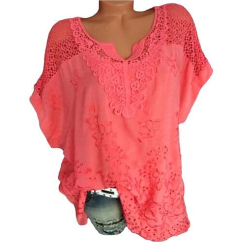 Summer Woman Shirt V Neck Short Batwing Sleeve Blouse Floral Embroidery Hollow out shirt женские футболки