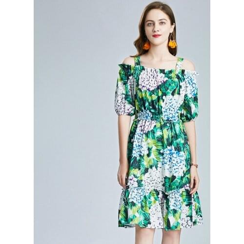 LUKAXSIKAX 2021 New Arrival Spring Summer Women Dress High Quality Sweet Flowers Print Off Shoulder Slim Mini Dress