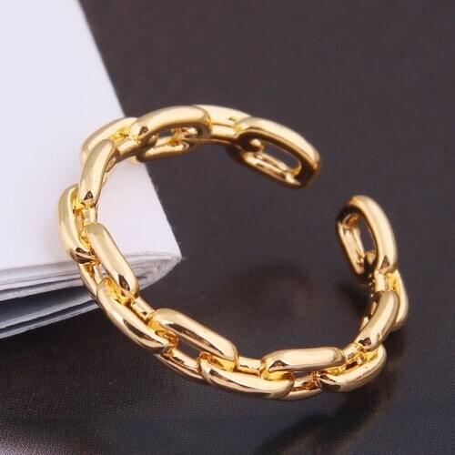 Fashion Simple Personality Chain Shaped Silver and Gold color Not Allergic Hollow Chain Adjustable Opening Rings