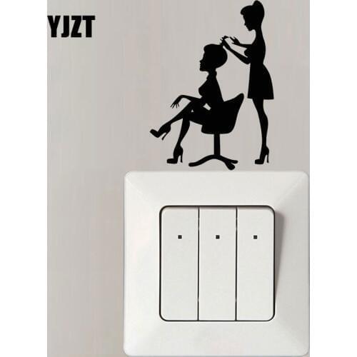 YJZT Hairdresser Woman Stylist Beauty Decor Home Wall Decal Vinyl Light Switch Sticker S18-0058