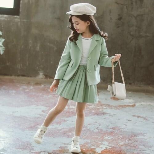 Girls Spring Suit Set 2020 New Children Pleated Skirt +Blazer 2Pcs Clothing Set Fashionable Girls Party Costume