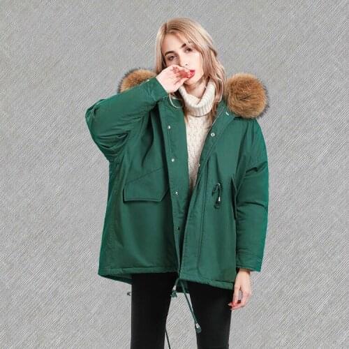 2020 New Winter Womens Down Jacket Korean Coat Woman Racoon Fur Hooded Down Jackets Loose Parka Chaquetas Mujer KJ718