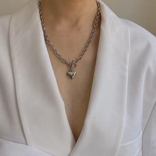 Heart shaped cross geometric irregular metal hip hop long chain punk trash Necklace mens and womens emo jewelry