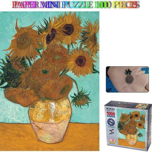 Sunflower Jigsaw Puzzle 1000 Pieces Mini Paper Puzzle Van Gogh World Famous Oil Painting Art Puzzles Toys for Adults 29*42cm