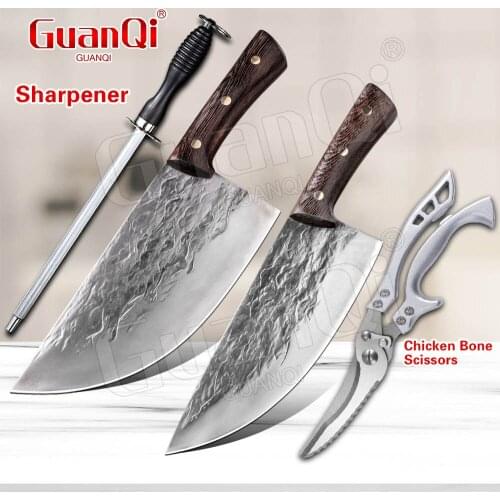Full Tang Chef Knife Handmade Forged Slicing Cleaver Sharp Butcher knife Professional Kitchen Chopping Knife Kitchen Scissors