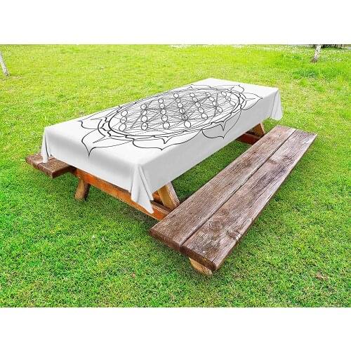 Flower of Life Outdoor Tablecloth Mandala Style Motif Monochrome Lotus Oriental Abstract Design Decorative Picnic Table Cloth