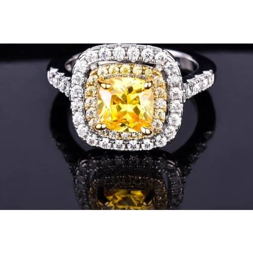 QTT 925 Sterling Silver Yellow Zircon Women Ring Temperament Luxurious Dazzling CZ 2021 Trends Engagement Wedding Jewelry