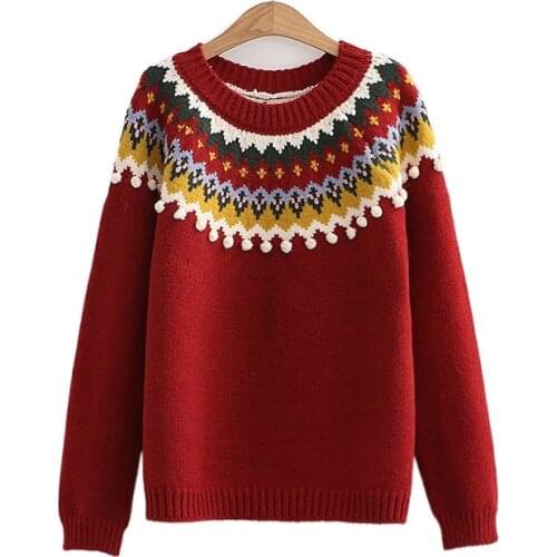 Floral Jacquard Christmas Jumpers Kawaii Knitted Pullover Women Sweater 2021 Winter Warm Sweet Full Sleeve Korean Fashion Tops