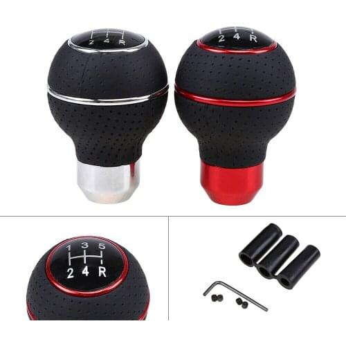 5 Speed Leather Manual Gear Shift Knob Aluminum Car Gear Stick Shifter Lever Kit Car Accessories Replacement Parts