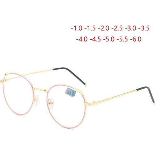 Blue Film Coating Cat Eye Finished Myopia Glasses Women Brand Designer Metal Nearsighted Eyeglasses Prescription -1.0 -1.5 To -6
