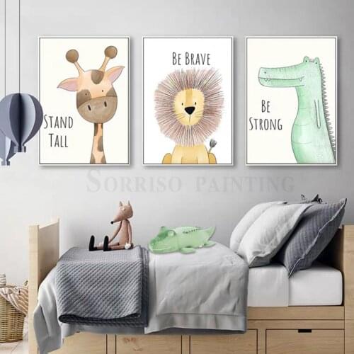 Modern Cute Cartoon Lion Giraffe Animals Canvas Painting Wall Art Posters And Prints Pictures For Childrens Room Home Decor