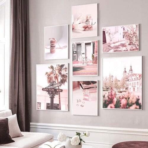 Nordic Modern Fashion Pink Sweet Style Poster Wall Art Canvas Print Flower Scenery Picture Painting Dormitory Design Home Decor