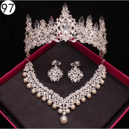 Wedding jewelry set necklace and earrings crystal crown diademe mariage braut krone accessories capelli sposa coroas para noiva