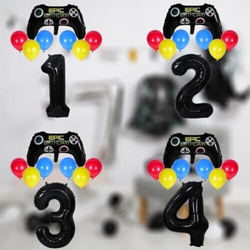 8pcs Gaming Foil Balloon Birthday Party Decorations kids Boy Number Gamepad Game Controller Balloons Black Digital Balloon