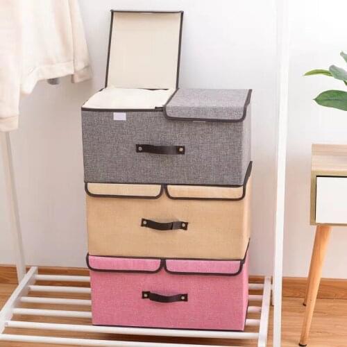 Foldable Clothes Storage Bag Large Cotton And Linen Double Cover Sundries Sorting Box Home Closet Sweater Dustproof Organizer
