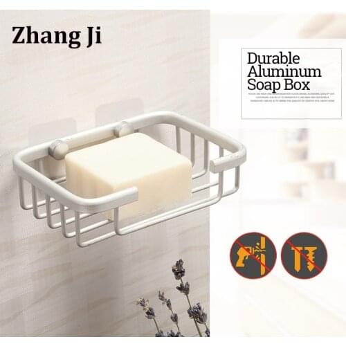 ZhangJi Hot Matt Surface Craft Aluminum Soap Holder Bathroom Accessories Wall Mounted Soap Dish Shelf Shower Soap Box No Punch