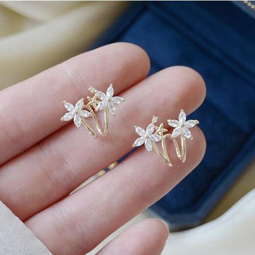 Luxury Cubic Zircon CZ Flower Stud Earrings for Women Japanese&Korea New Style 14K Gold Plated Earrings