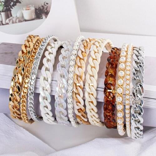 Vintage Acetate Chains Hoops Hairbands For Women Fashion Hair Accessories Imitation Pearl Metal Headbands Girl Headwear 2021 New