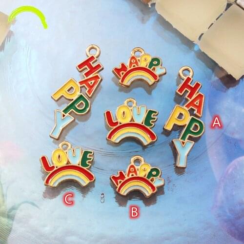 Happy Word Charms for girls Earrings making findings 10pcs Colorful Rainbow Love Words Enamel Charm Pendant Jewelry Accessories